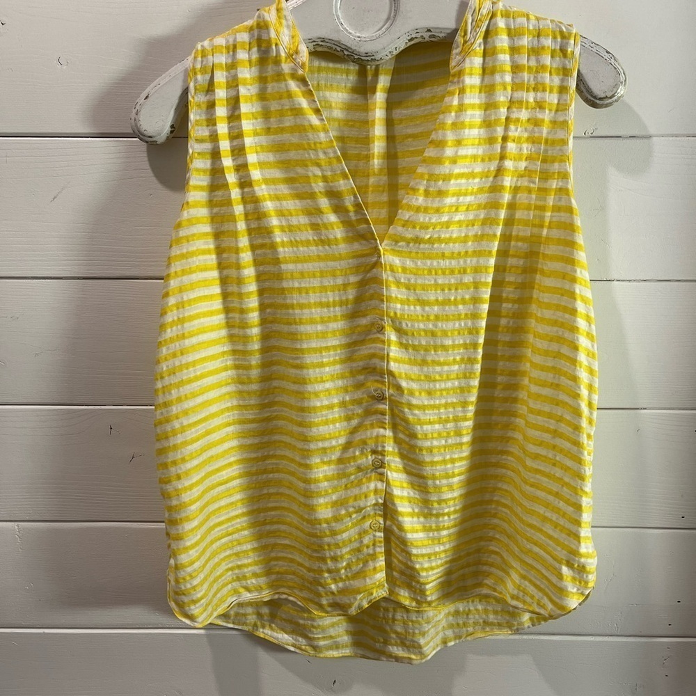 MASSIMO DUTTI – Sleeveless Yellow & White Striped Blouse – Size 38 (US 6) - Picture 2 of 9